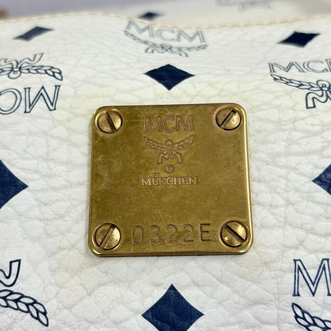 MCM エムシーエム ボストンバッグ ハンドバッグ ヴィセトス ホワイト 濃紺