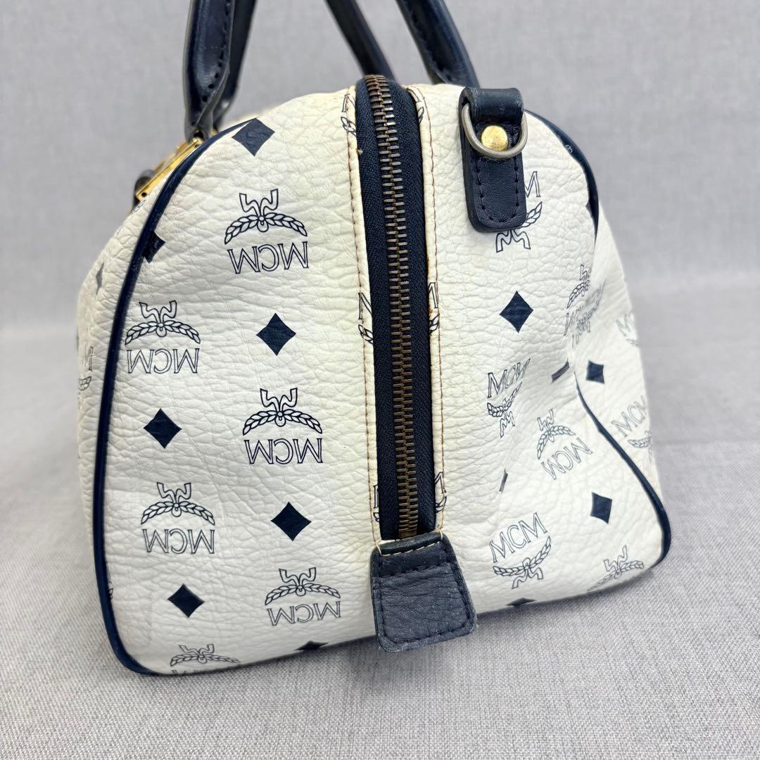 MCM エムシーエム ボストンバッグ ハンドバッグ ヴィセトス ホワイト 濃紺