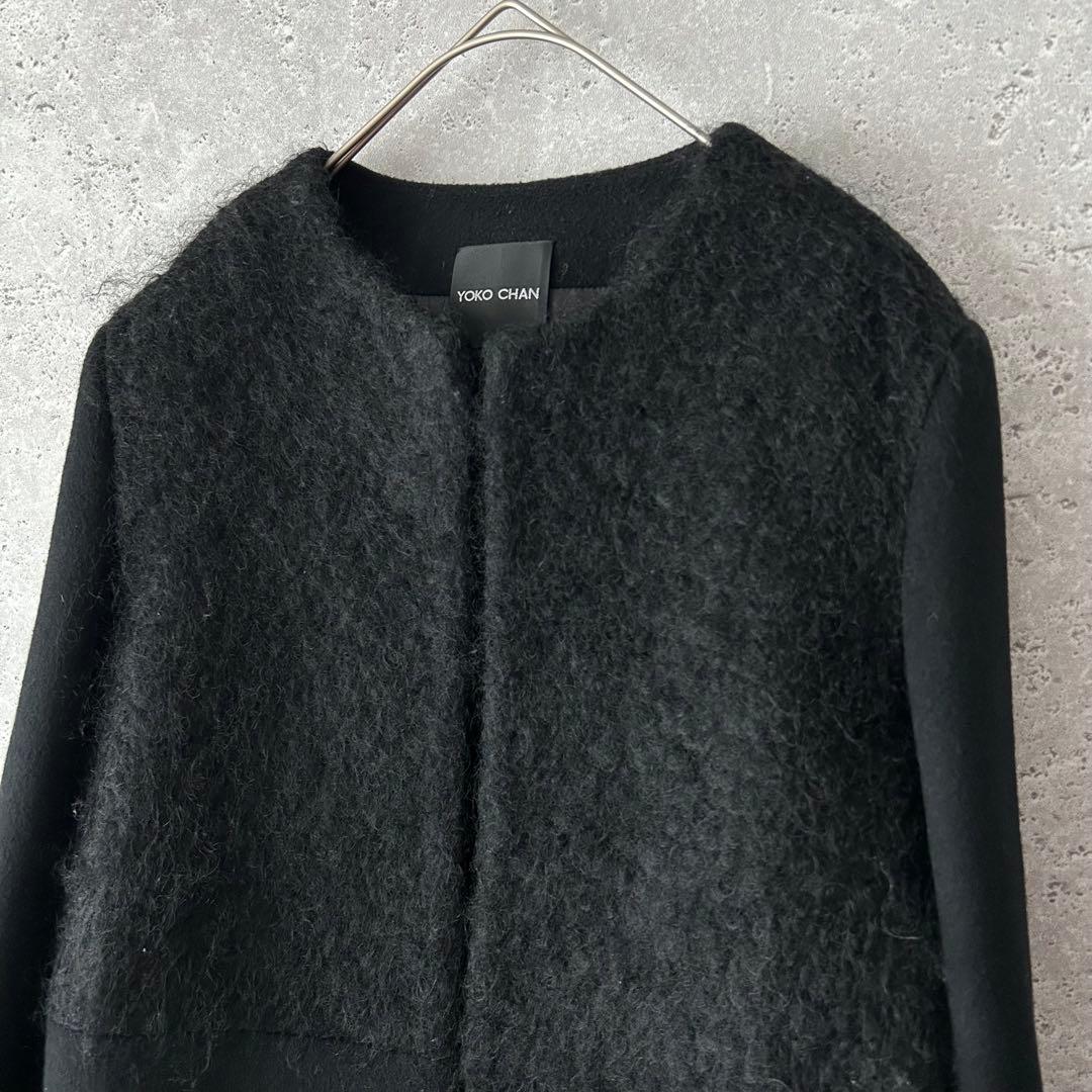 美品✨YOKO CHAN モヘヤ切替 ノーカラーコート　36 ヨーコチャン