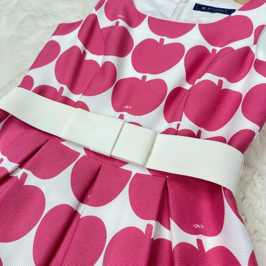 ✨美品✨M’S GRACY アップル柄×白リボン ワンピース 38 M
