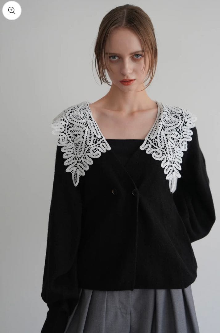 トップス acka. lace collar knit cardigan black