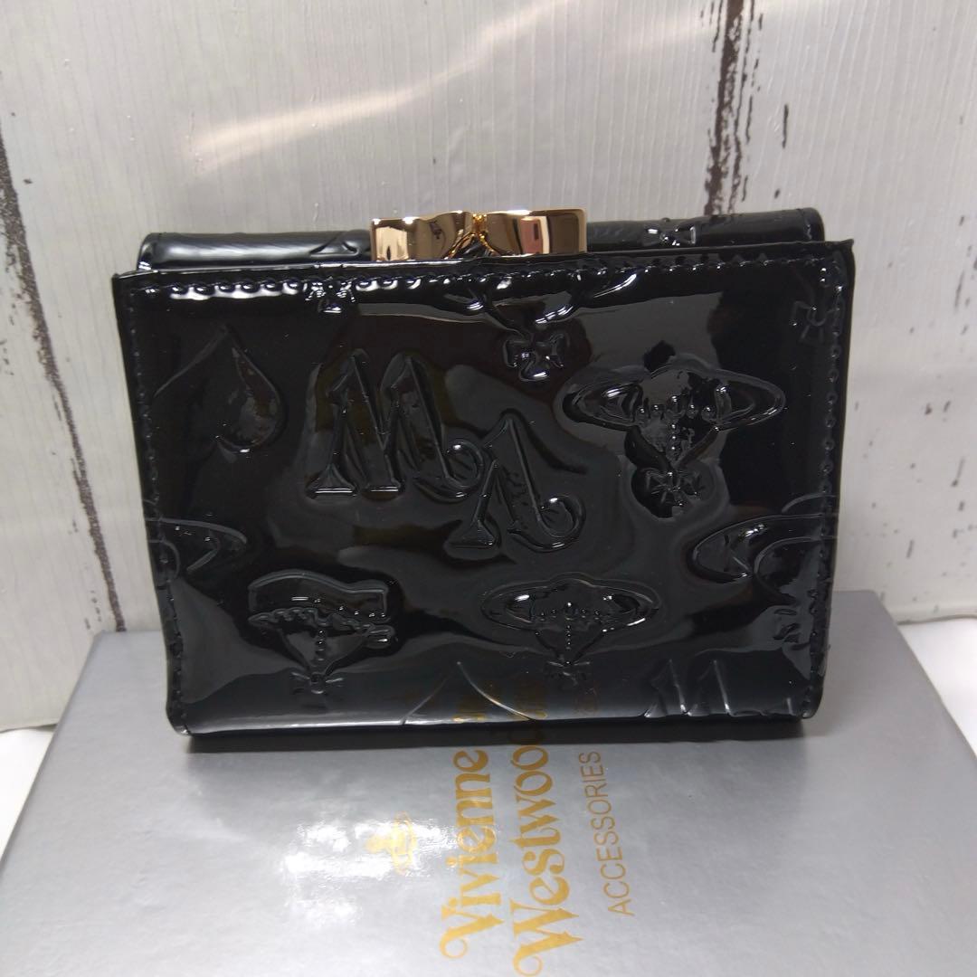 【ショッパー付き】VivienneWestwood♡エナメル三つ折財布　ブラック