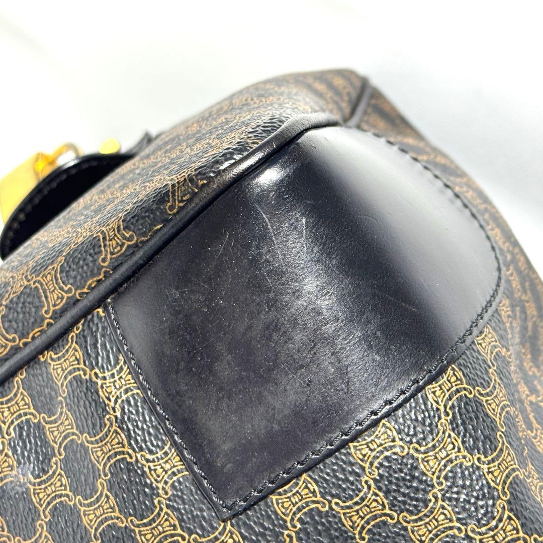 CELINE セリーヌ 黒マカダム トリオンフ ボストンバッグ PVC レザー