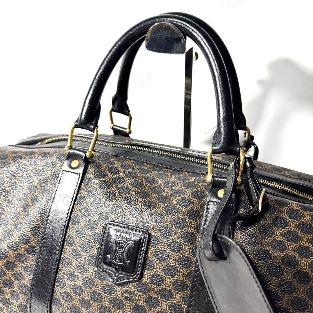 CELINE セリーヌ 黒マカダム トリオンフ ボストンバッグ PVC レザー