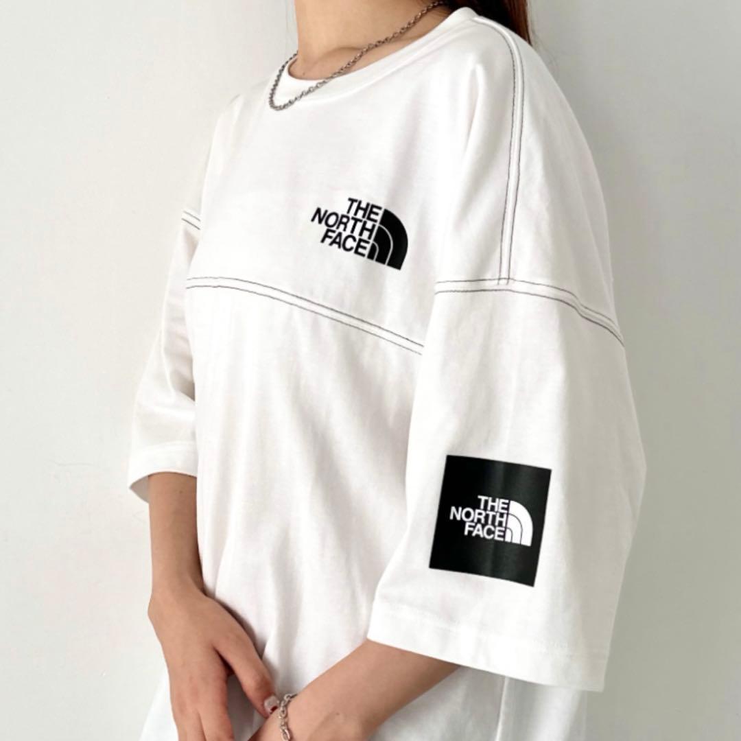【韓国限定】男女兼用 ノースフェイス ロゴ ステッチ Tシャツ ホワイト　XL