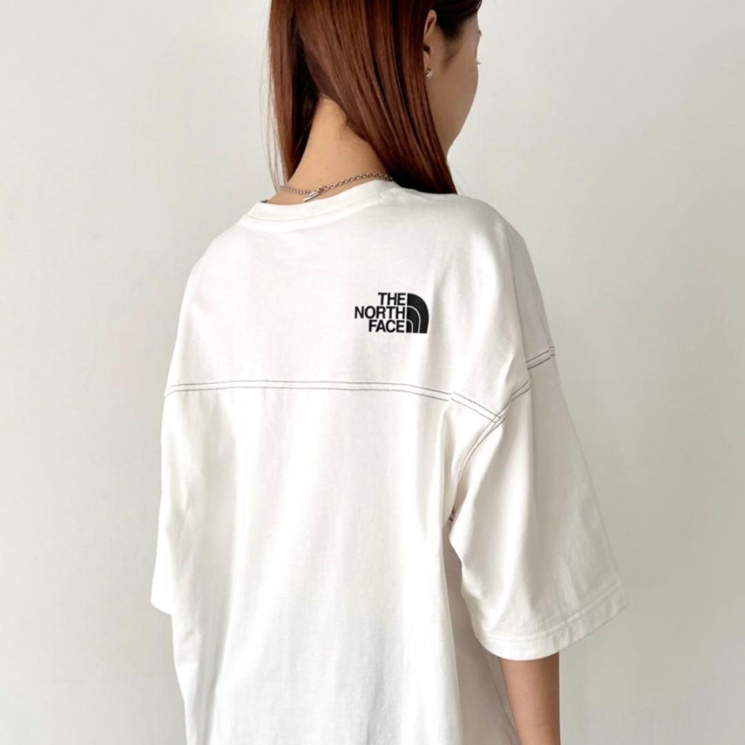 【韓国限定】男女兼用 ノースフェイス ロゴ ステッチ Tシャツ ホワイト　XL