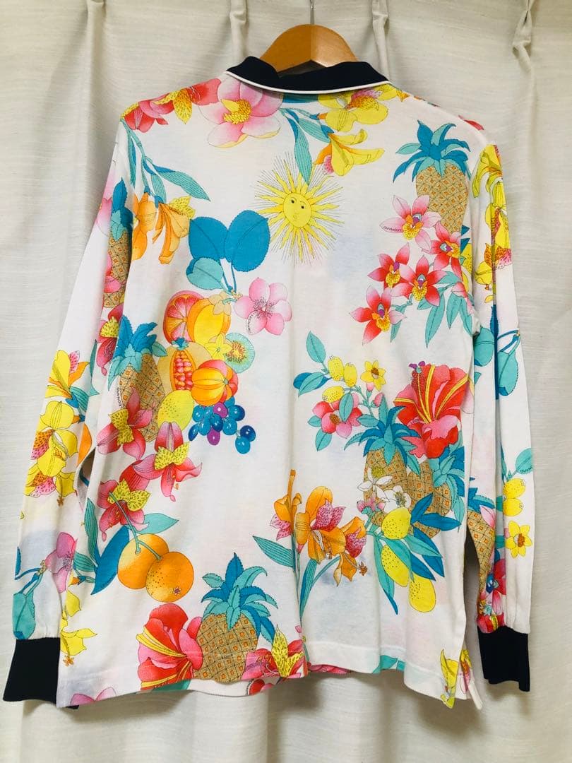 最終値下げ❣️【美品】【母の日】レオナール　カラフル花柄 長袖ポロシャツ　Lサイズ