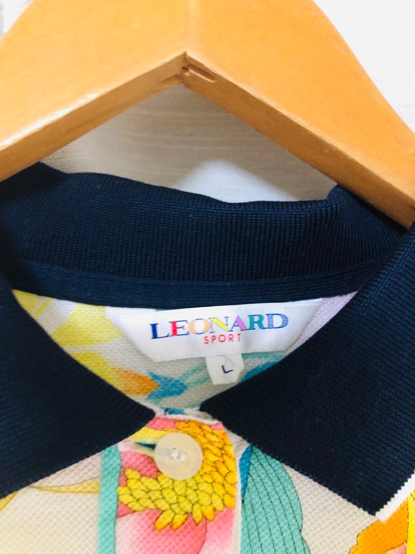 最終値下げ❣️【美品】【母の日】レオナール　カラフル花柄 長袖ポロシャツ　Lサイズ