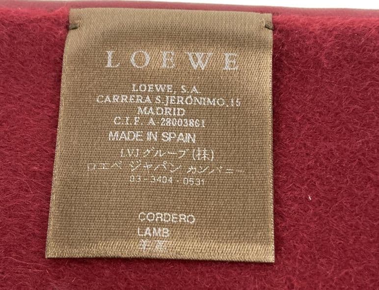 【極美品】LOEWE ラムレザー×カシミヤ マフラー アナグラム ボルドー