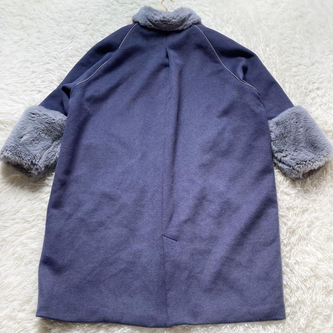 【美品】PAMEO POSE Mandarin Cocoon Coat ブルー