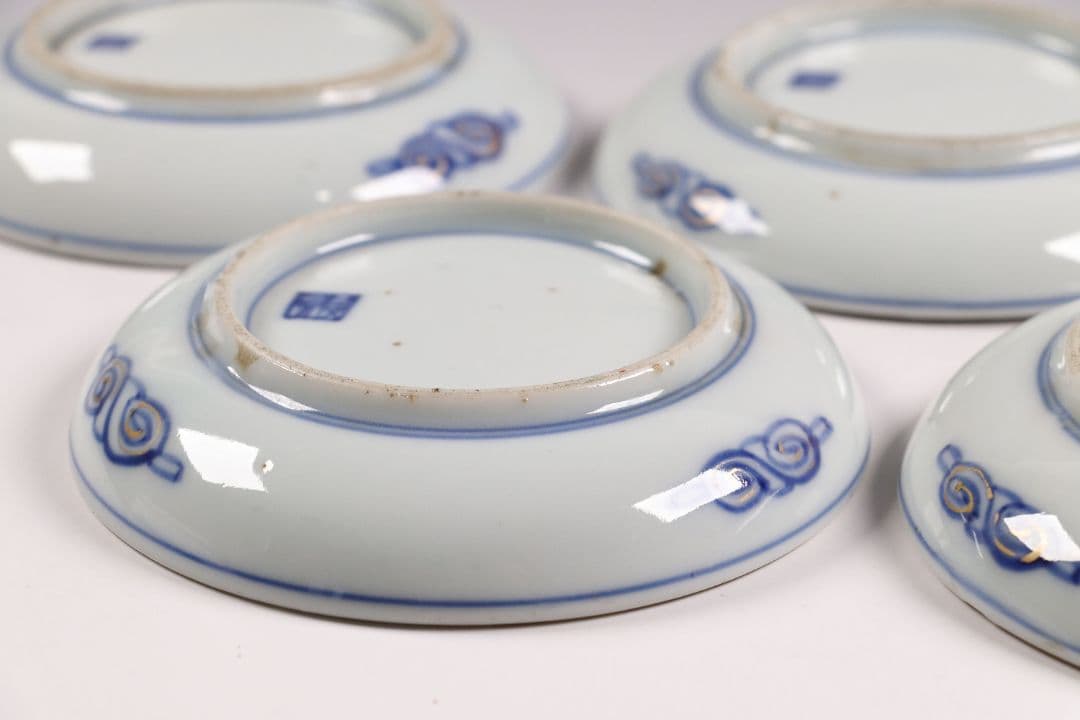 古伊万里 色絵小皿 五客 12cm 草花蝶牡丹 錦手 染錦 金彩 手塩 M858