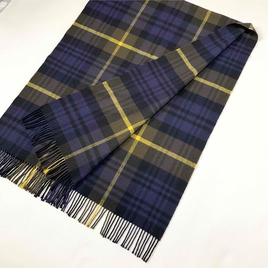 5504【美品】ジョンストンズ 大判ストール カシミヤ100％　チェック 紫 黄