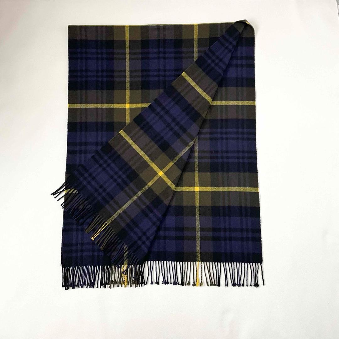 5504【美品】ジョンストンズ 大判ストール カシミヤ100％　チェック 紫 黄