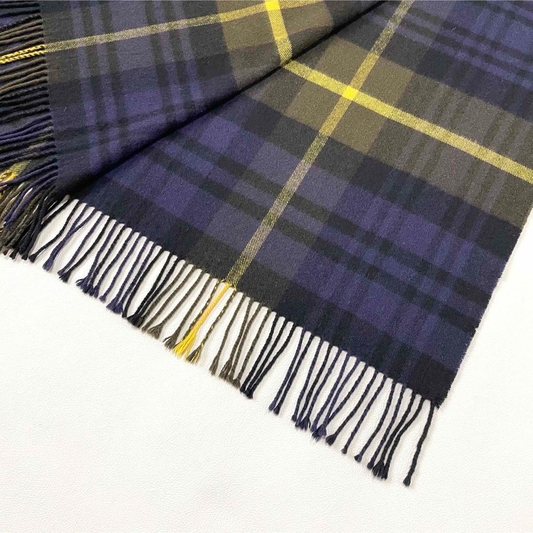 5504【美品】ジョンストンズ 大判ストール カシミヤ100％　チェック 紫 黄