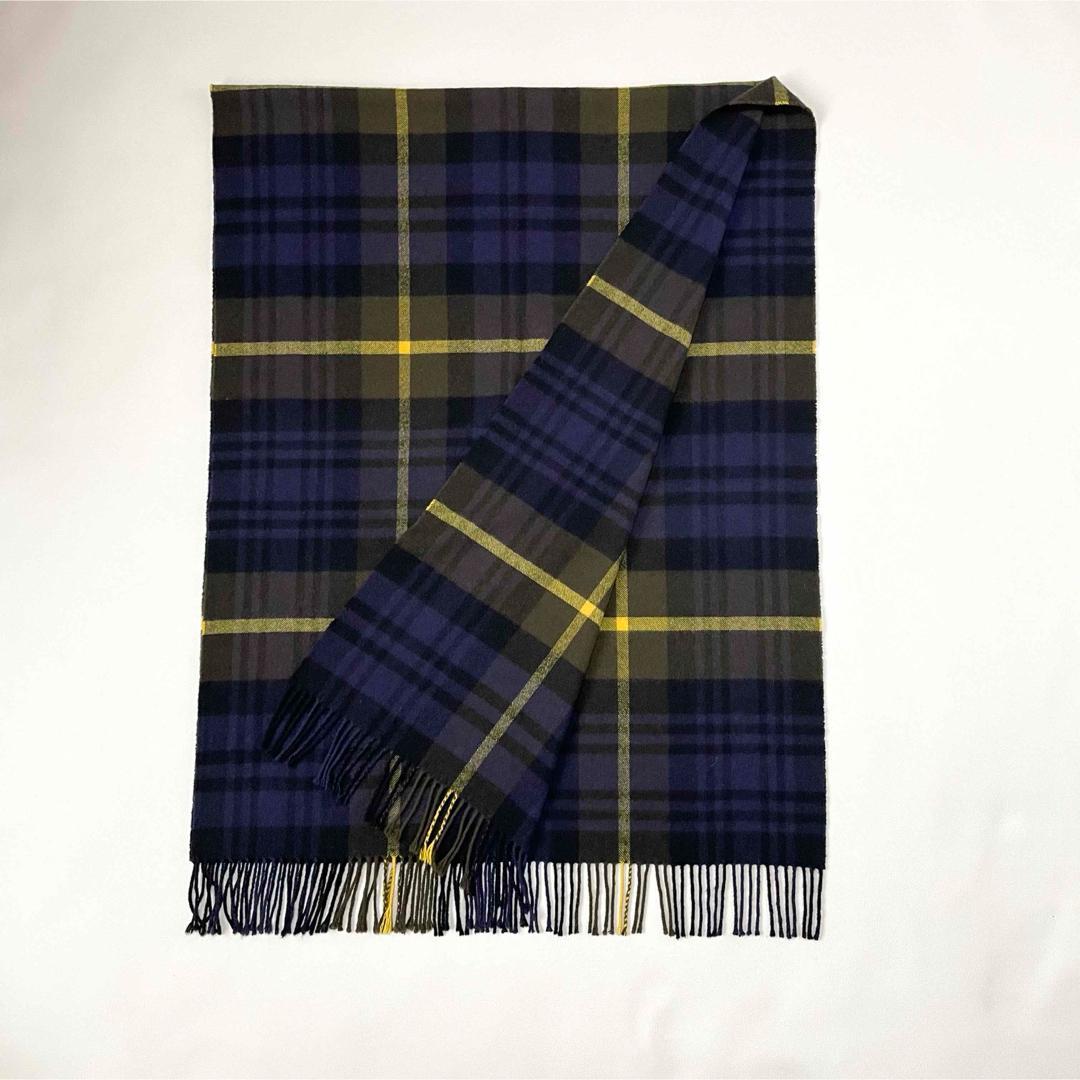 5504【美品】ジョンストンズ 大判ストール カシミヤ100％　チェック 紫 黄