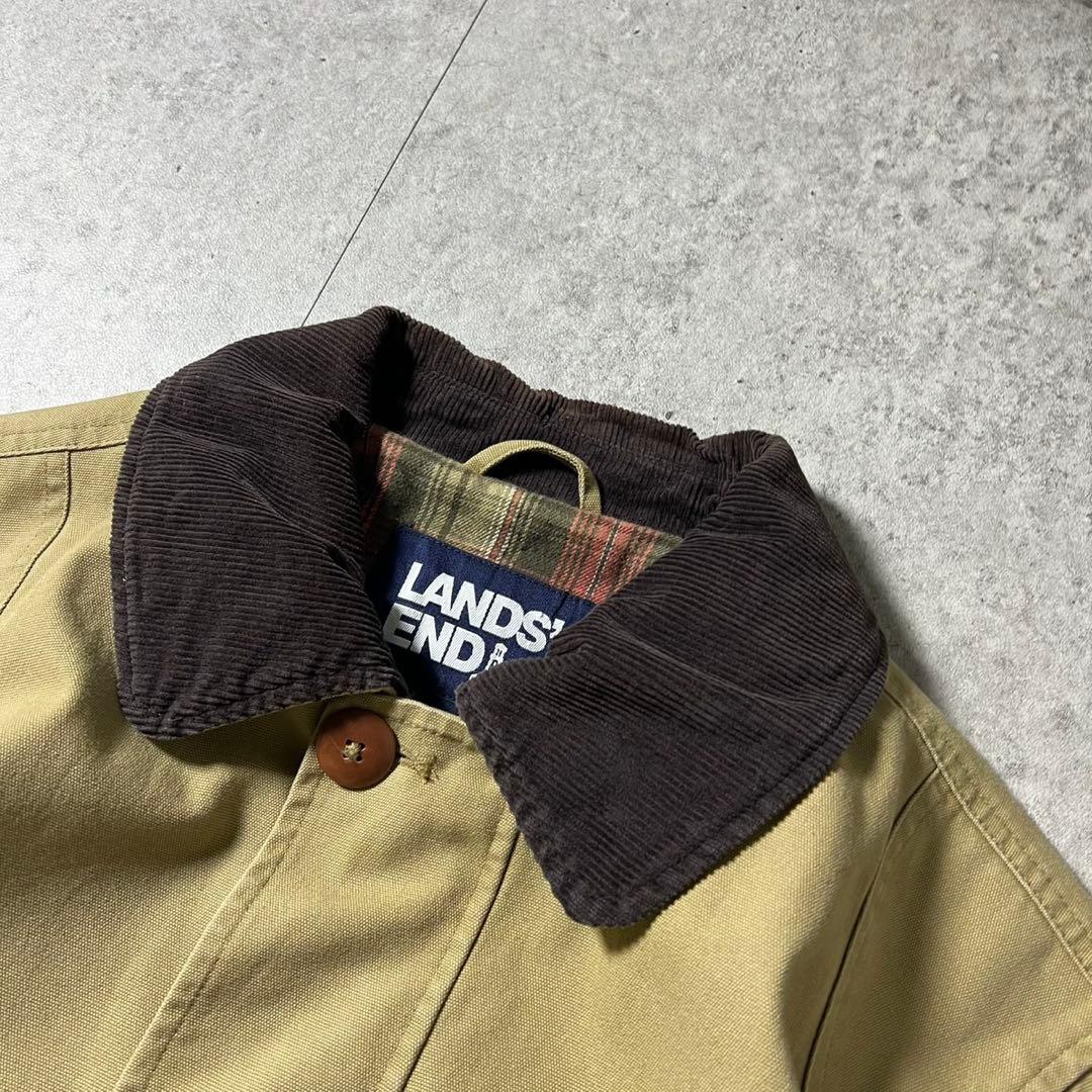 Lands’ End ハンティング カバーオール L 裏地チェック