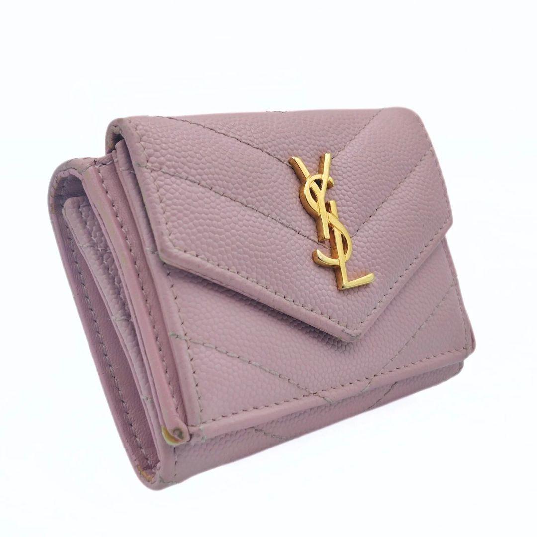 イヴサンローラン カサンドラ コンパクトウォレット 三つ折り財布 YSL ピンク