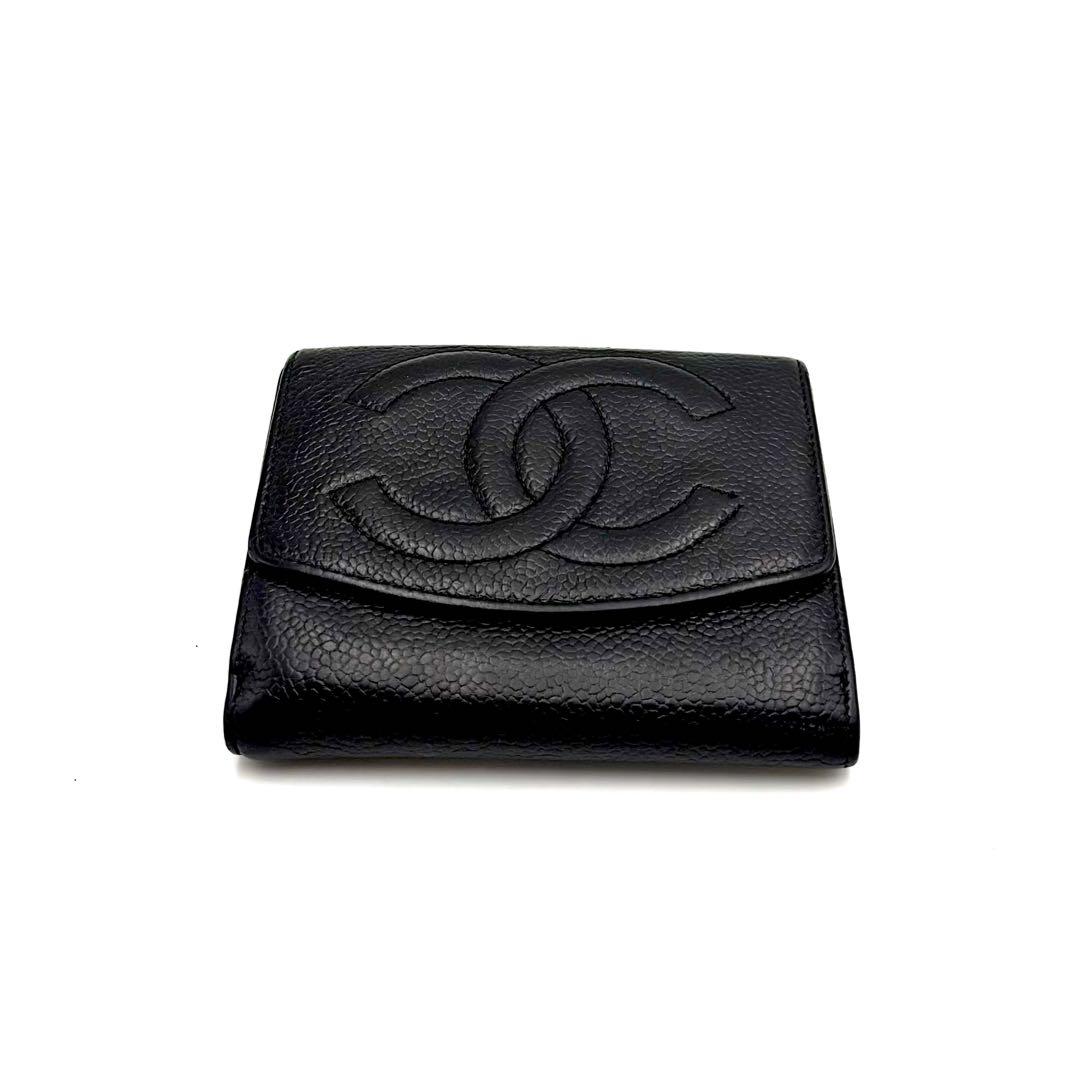 シャネルCHANEL黒折り財布キャビアスキン ココマーク