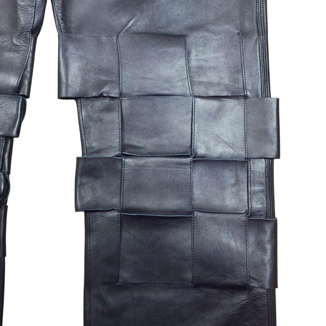 BOTTEGA VENETA イントレ チャート レザー パンツ ブラック 48