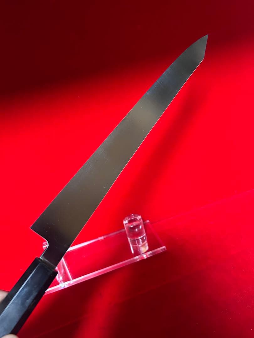 包丁　剣型切付　刺身包丁　尺　鬼反り　鏡面仕上げ　切味抜群　箱付　未使用品