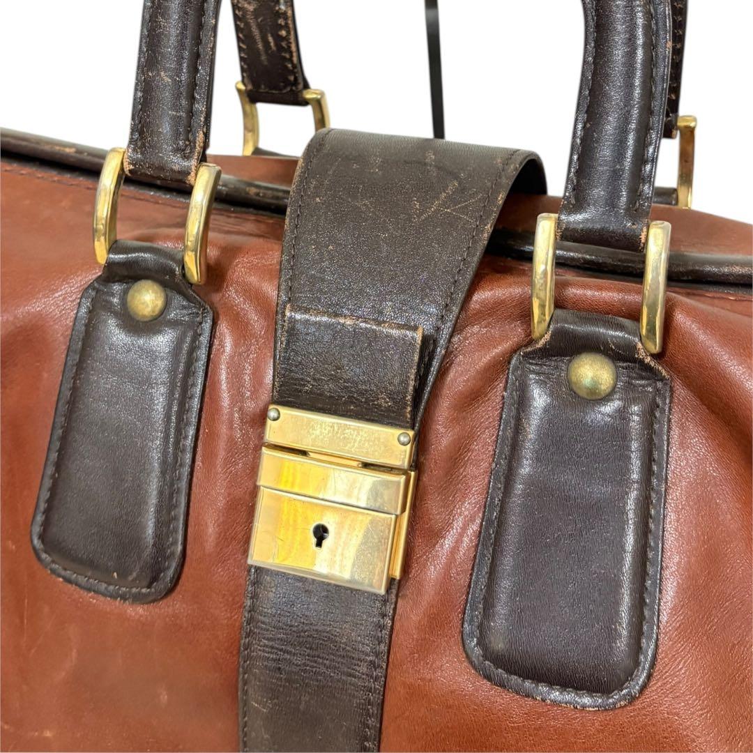 希少　本革　ドクターバッグ　ダレスバッグ型ボストンバック　鍵付　昭和レトロ　茶