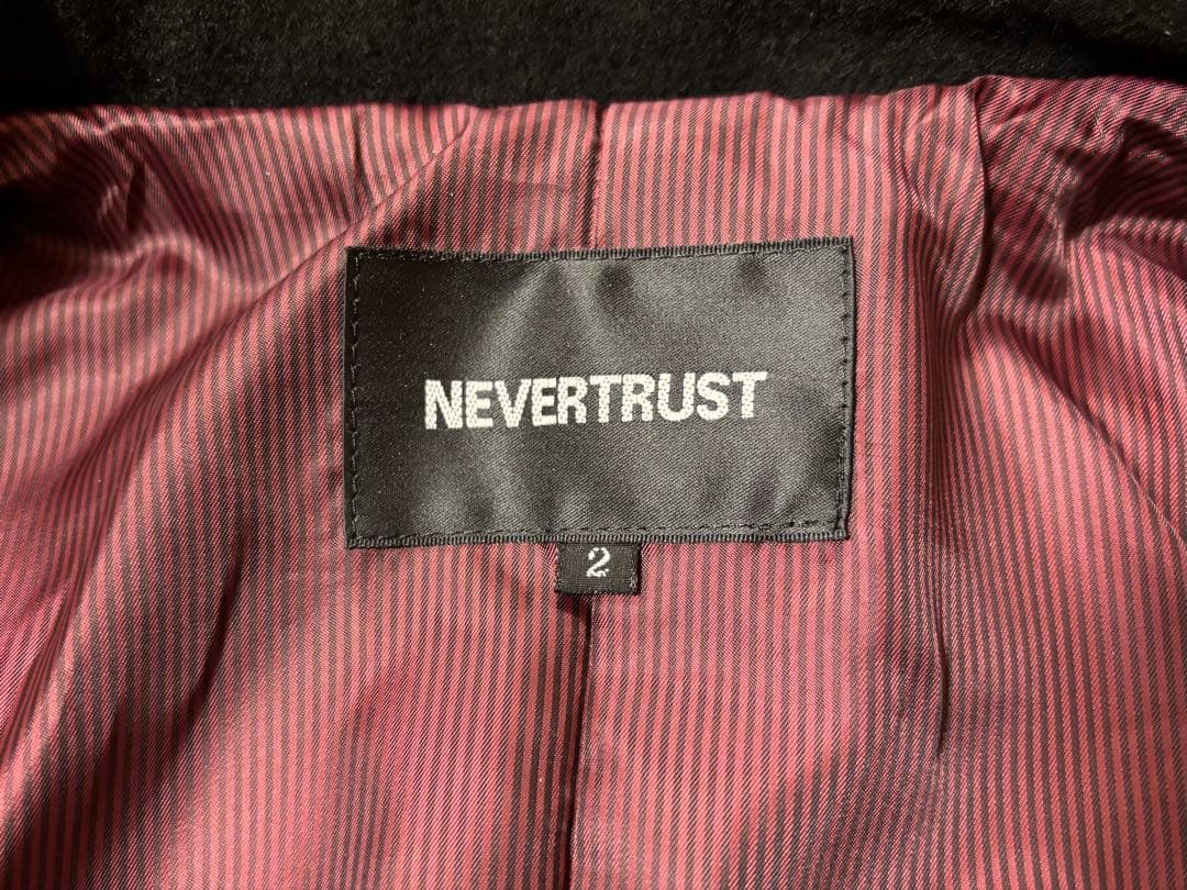 NEVERTRUSTネバートラスト黒 ダブルブレスト ダッフルコート