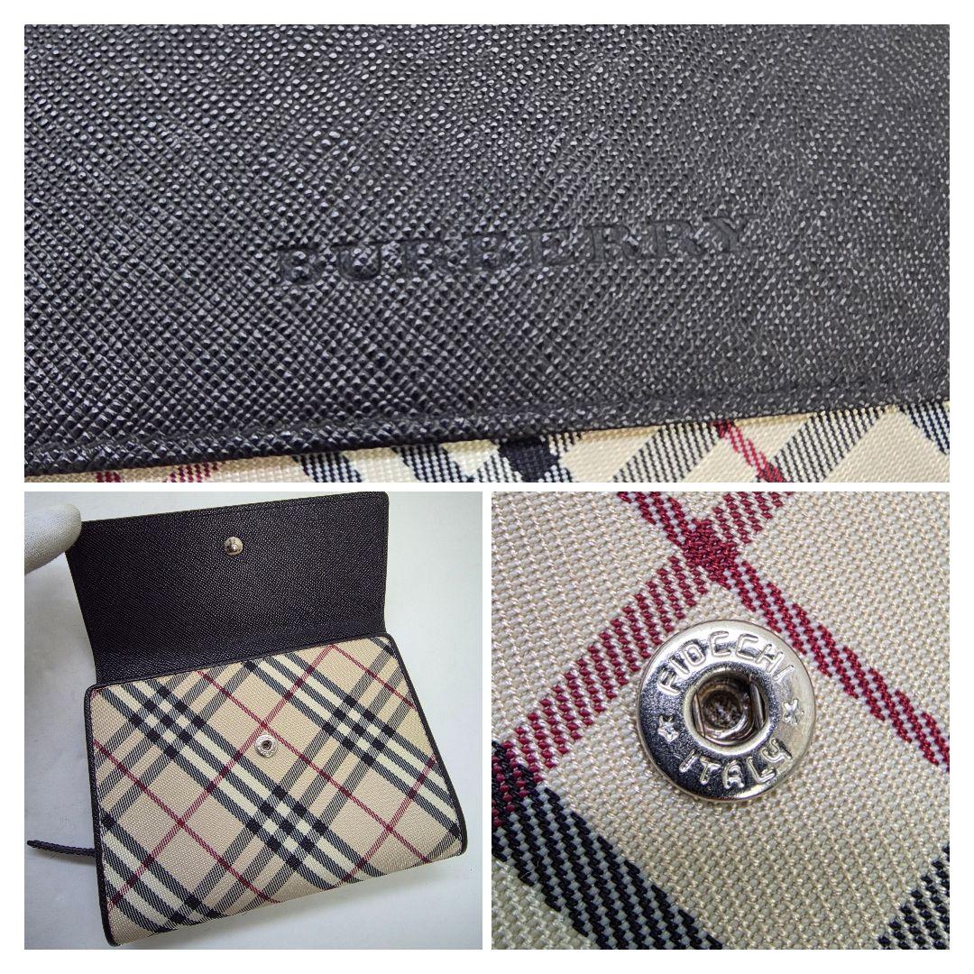 【美品】バーバリー 折り財布 ノバチェック キャンバス×レザー ラウンドジップ