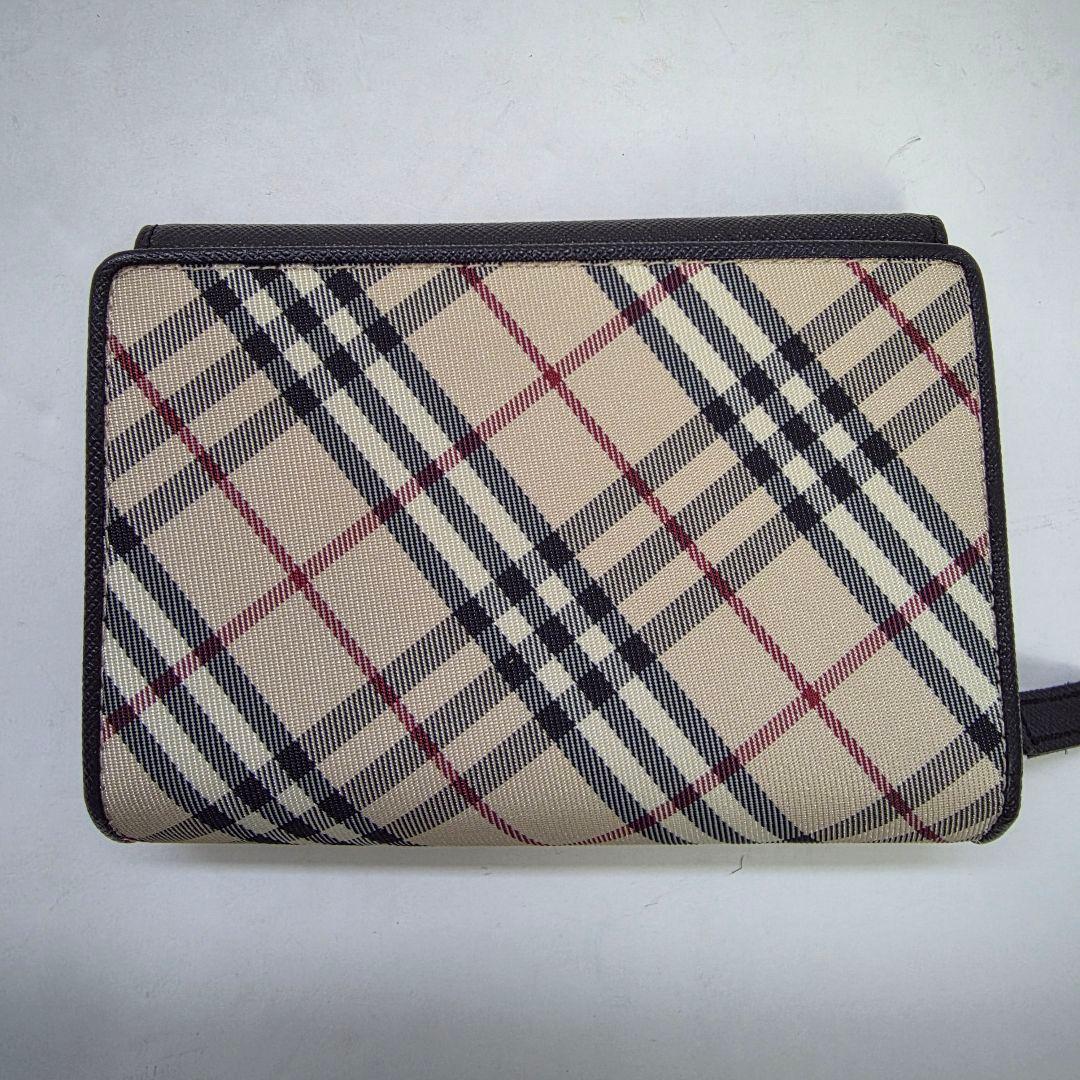 【美品】バーバリー 折り財布 ノバチェック キャンバス×レザー ラウンドジップ