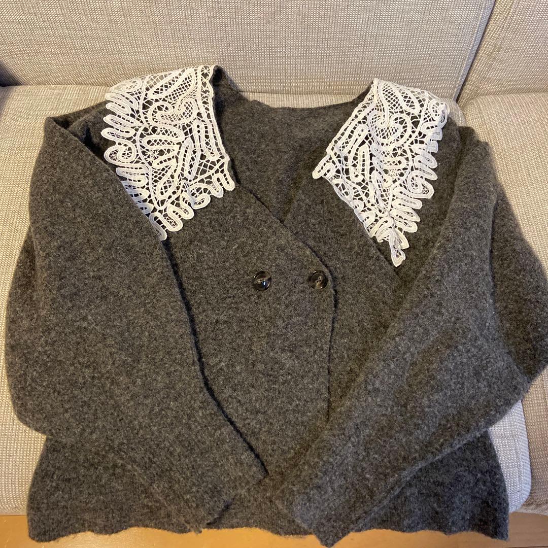 Acka lace collar knit cardigan グレー