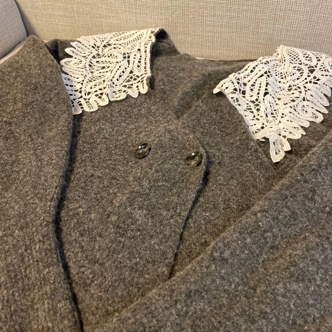 Acka lace collar knit cardigan グレー