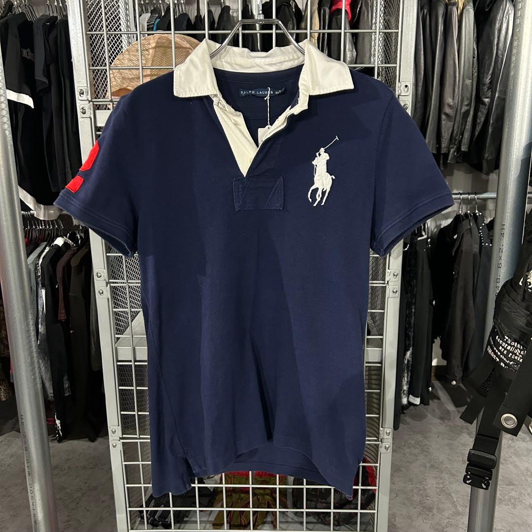 ラルフローレン　ポロシャツ　ビックポニー　Y2K 刺繍　polo ネイビー