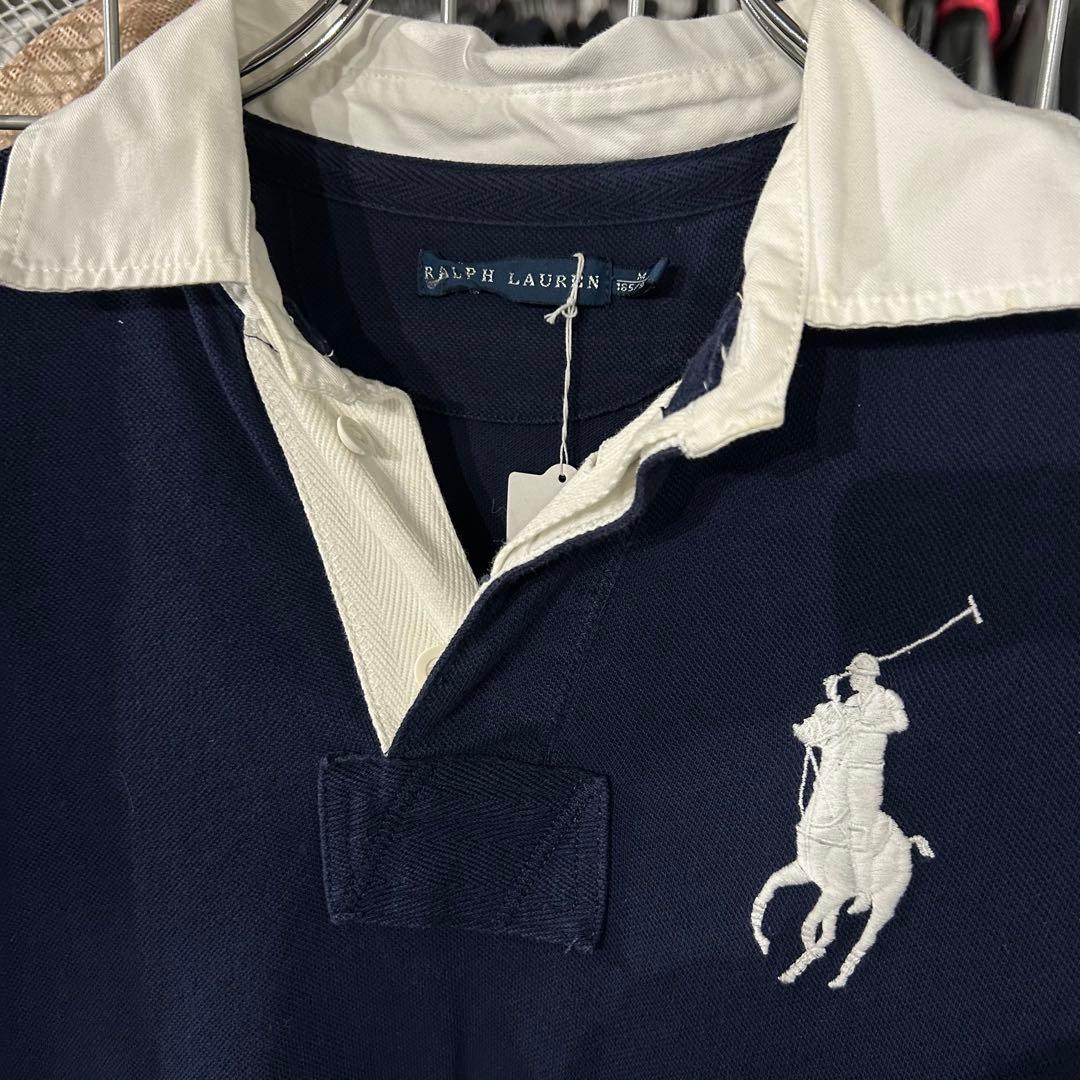 ラルフローレン　ポロシャツ　ビックポニー　Y2K 刺繍　polo ネイビー