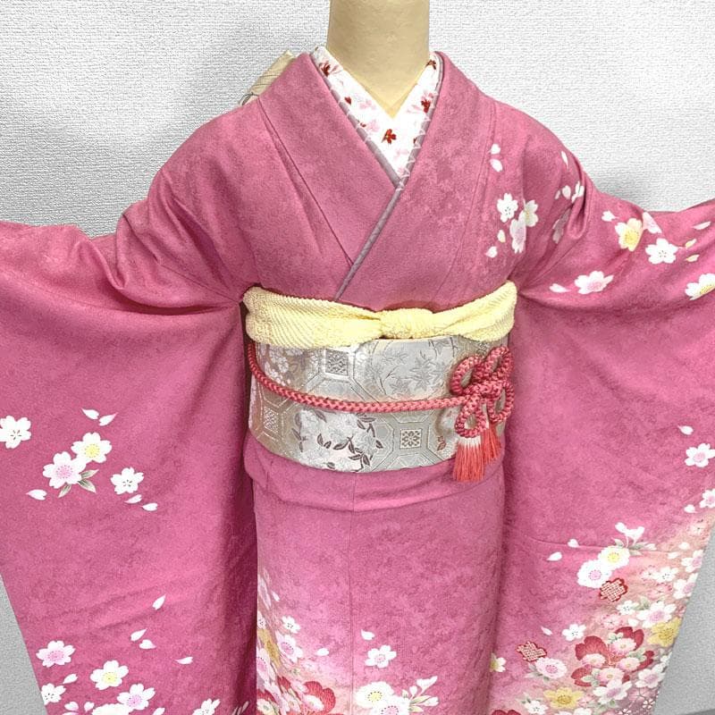 【特価セール！】603z16③〇振袖 桜 地紋 ピンク〇成人式 結婚式 十三参り