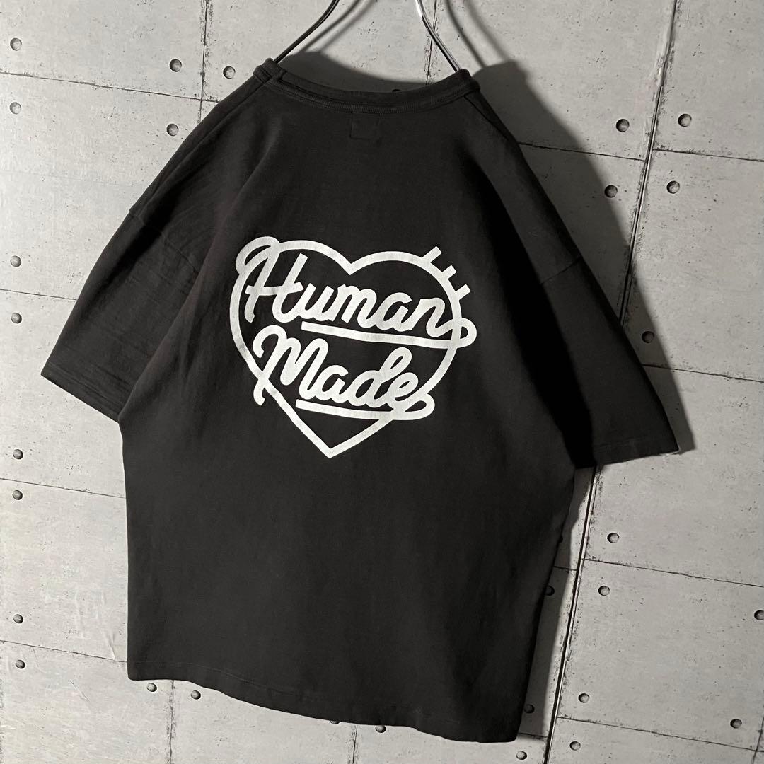 鬼レア☆ ヒューマンメイド ハートロゴ 刺繍ハート＆バックプリントTシャツ XL