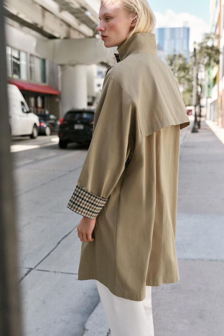完売品 ZARA オーバーサイズチェック柄カフストレンチコート XS新品タグ付
