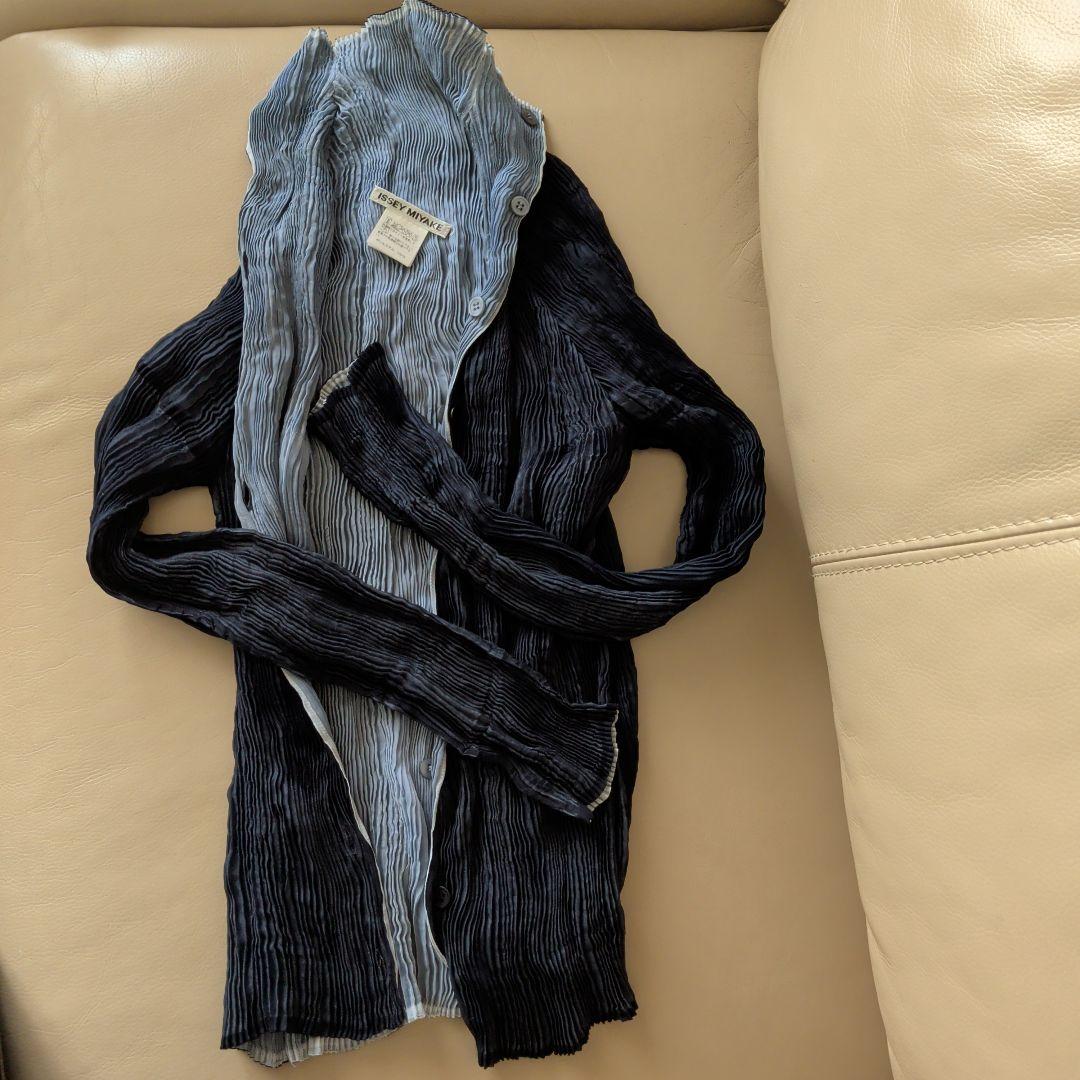 ISSEY MIYAKE シフォン　カーディガン　紺グレー