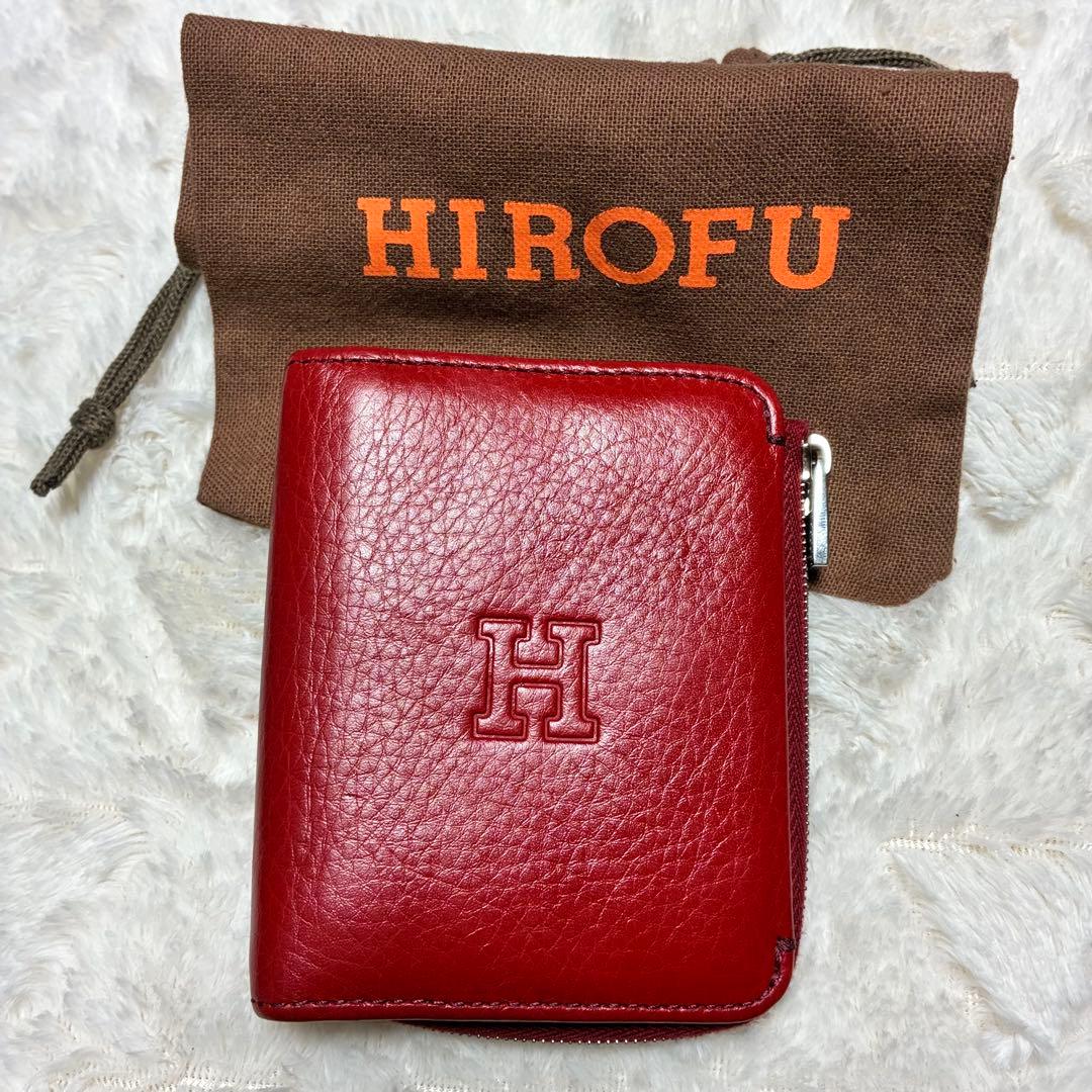HIROFU プラティカ　赤 レザー 二つ折り財布 収納袋付き