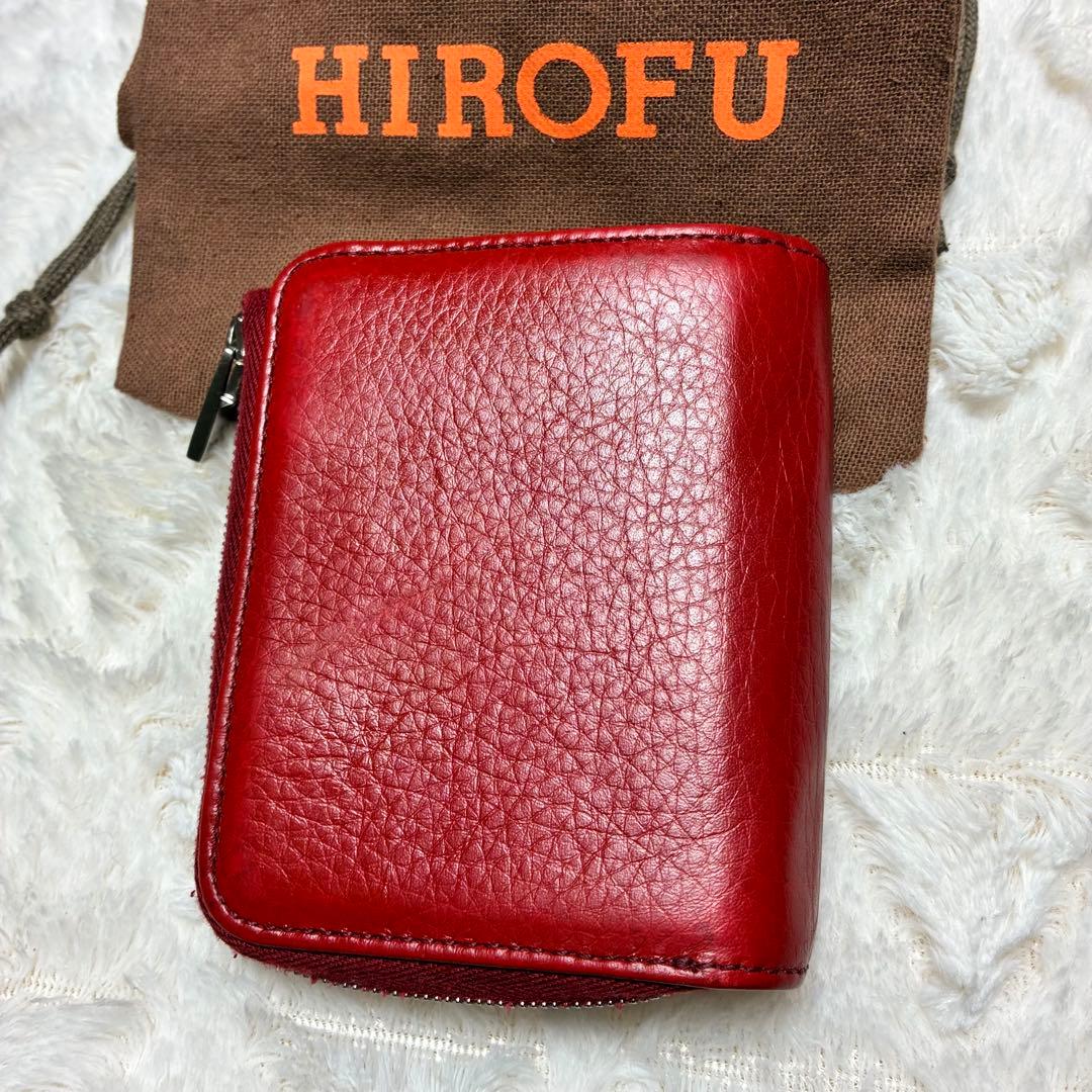 HIROFU プラティカ　赤 レザー 二つ折り財布 収納袋付き