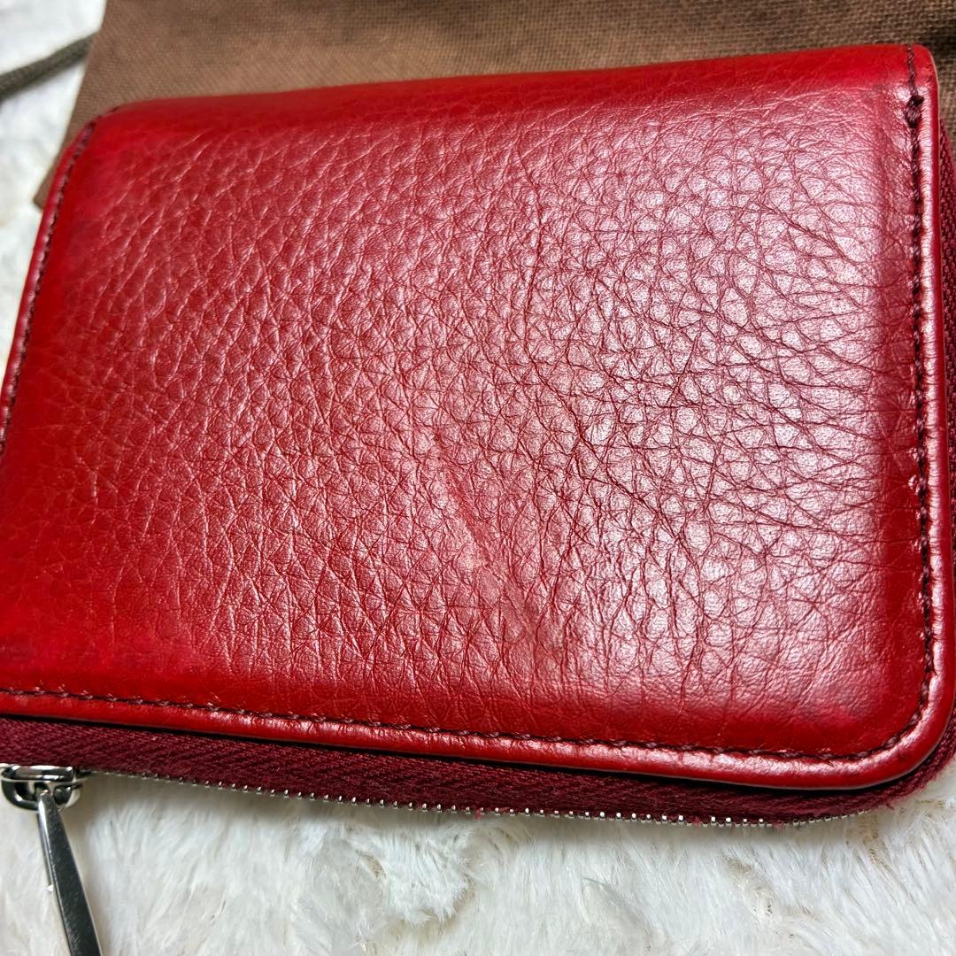 HIROFU プラティカ　赤 レザー 二つ折り財布 収納袋付き
