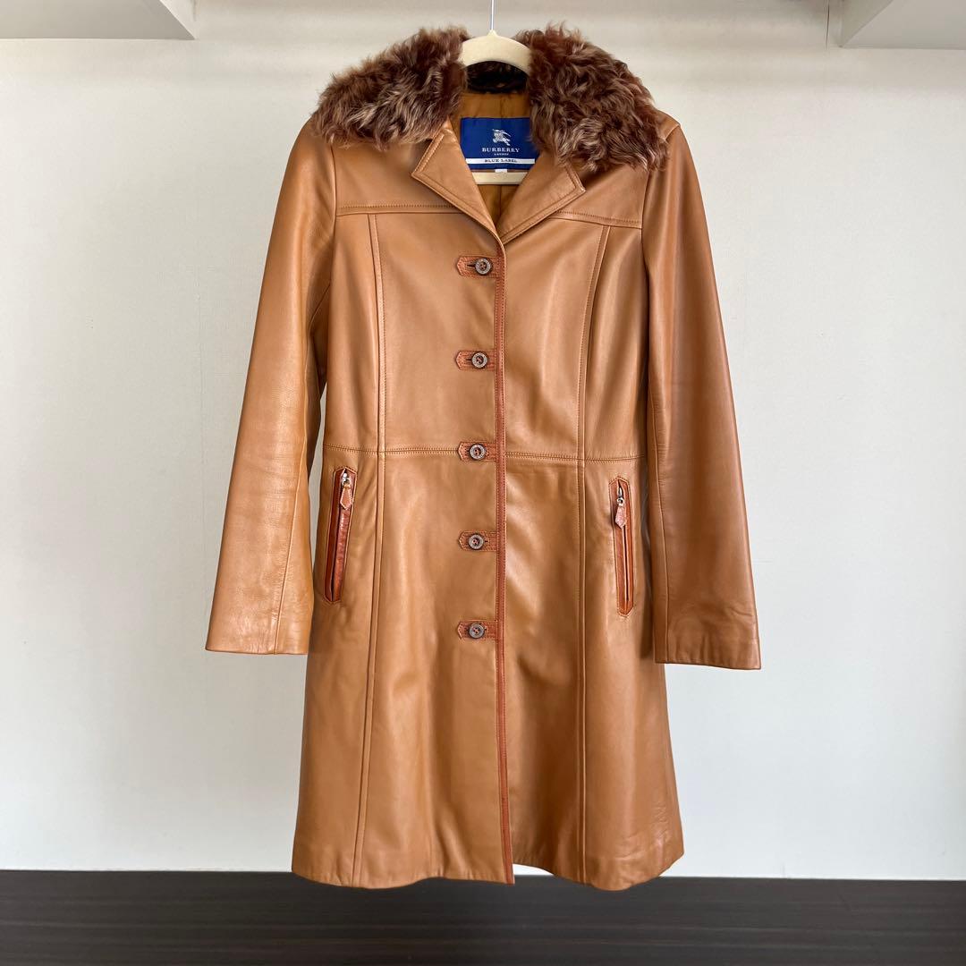 BURBERRY BLUE LABEL ブラウンレザーコート　羊革　ラムスキン