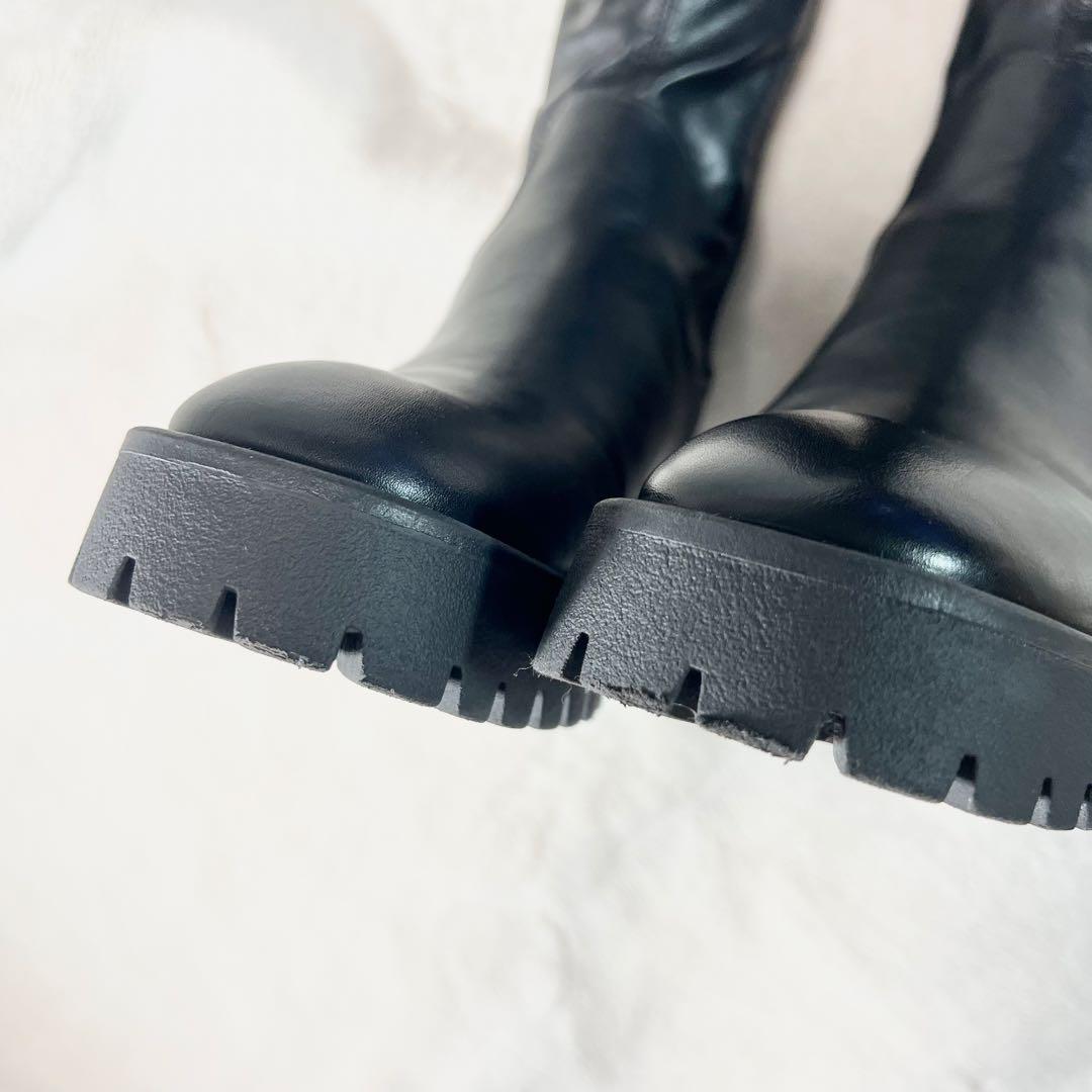 【美品】ZARA ロングブーツ ブラック 37 24cm レザー　ニーハイ　厚底