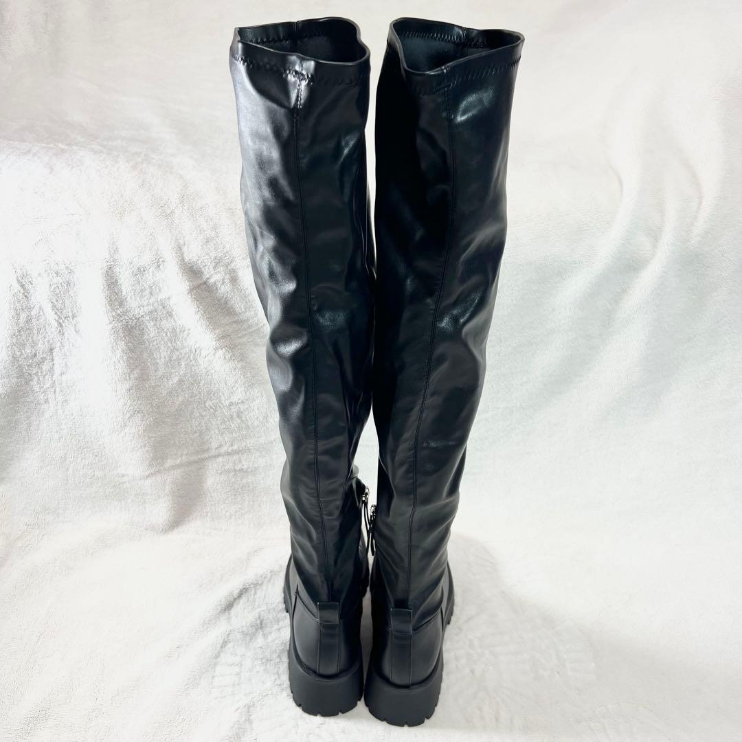 【美品】ZARA ロングブーツ ブラック 37 24cm レザー　ニーハイ　厚底