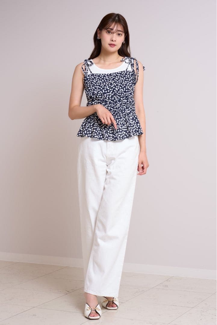 Herlipto Cherry Pattern Strap Top ネイビー M