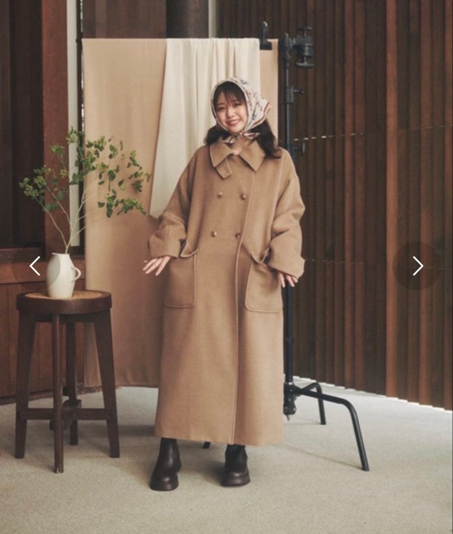 【美品】moi tytto フラップポケットスタンドカラーロングコート ベージュ
