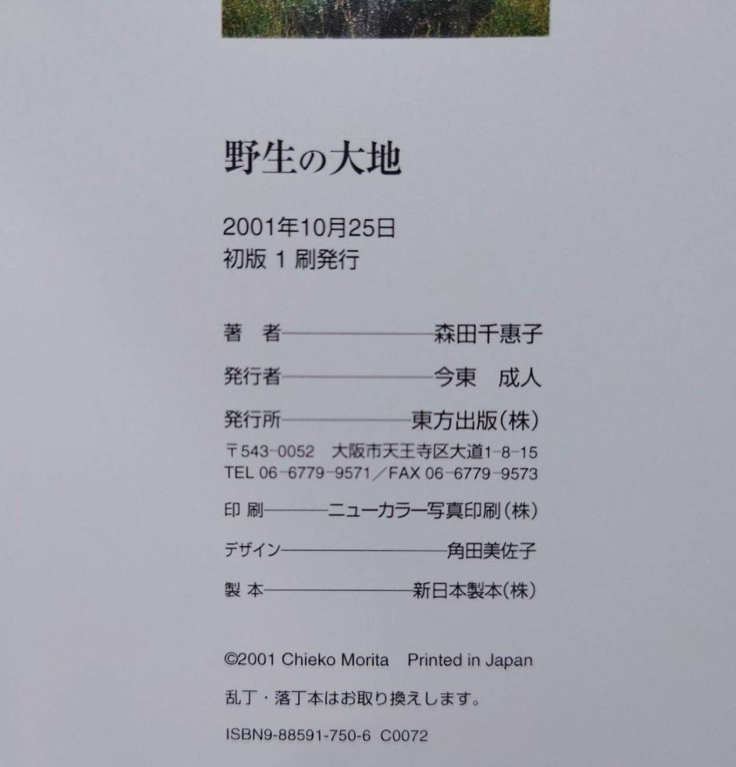 希少　サイン本　野生の大地　森田千惠子　写真集 大型本