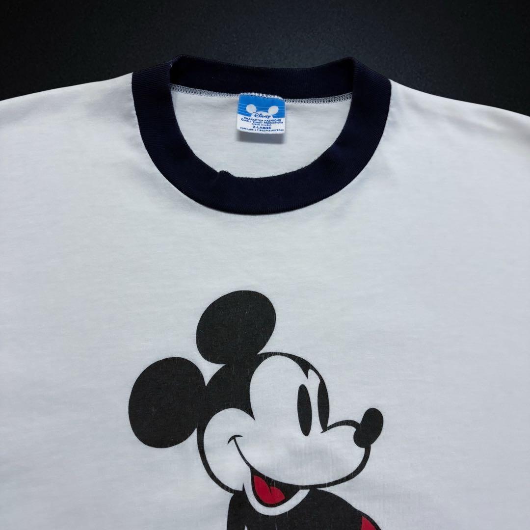 美品 80s Disney 白足 ミッキー XL USA製 ビンテージリンガーT