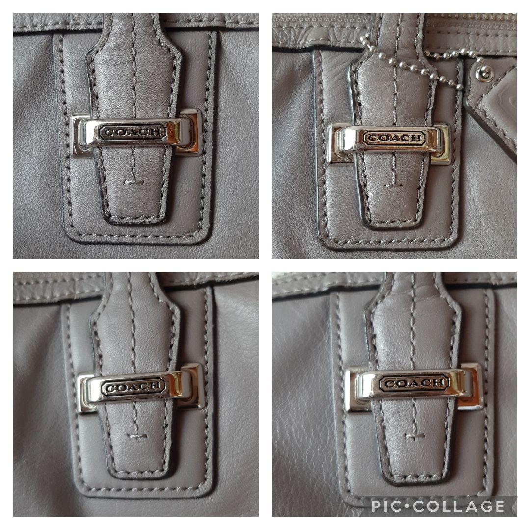 美品 COACH 2way レザー ミニボストンバッグ グレーパープル色