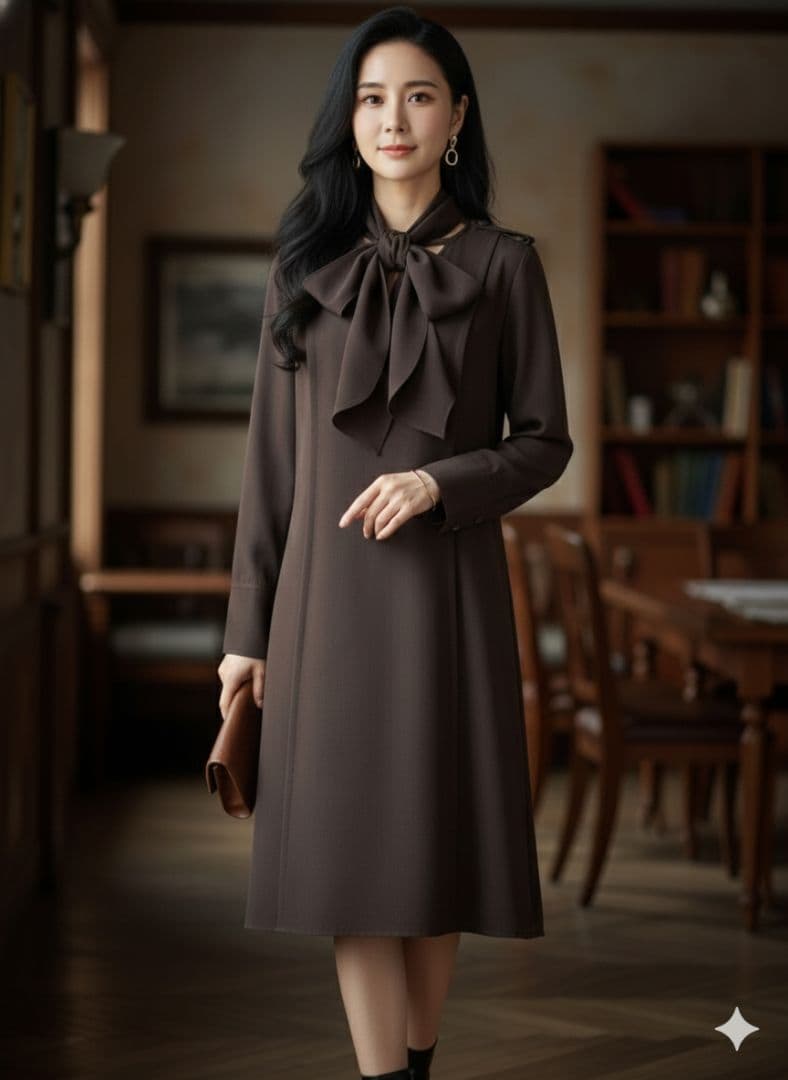 美品 DEREK LAM シルク100%ボウタイ膝丈ワンピース