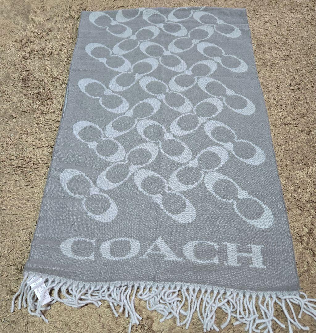 Coach ロゴストール グレー フリンジ付き