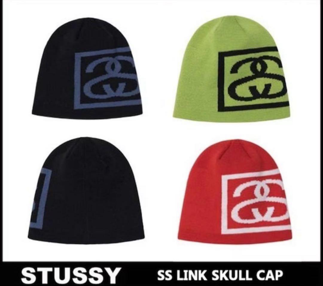 ステューシーSS LINK SKULL CAPビーニーニット帽子キャップブラック